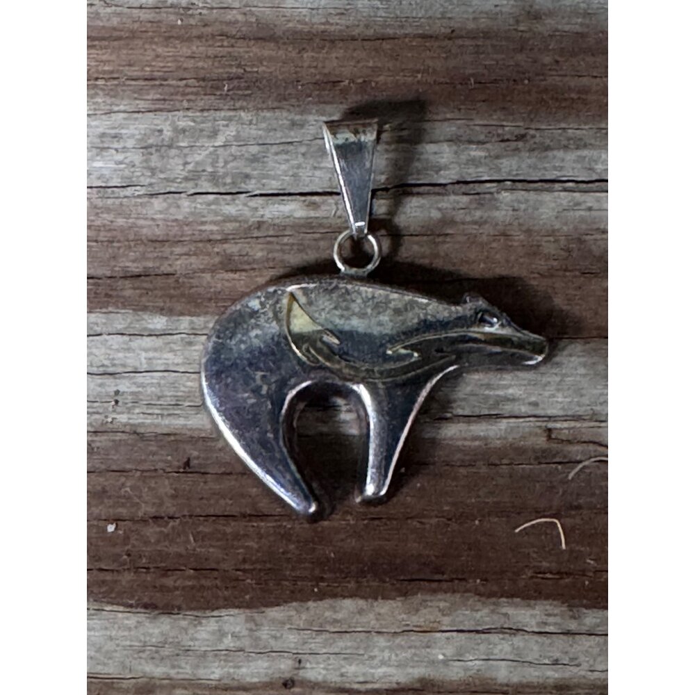 Native American Sterling Silver Bear Pendant 14.12g